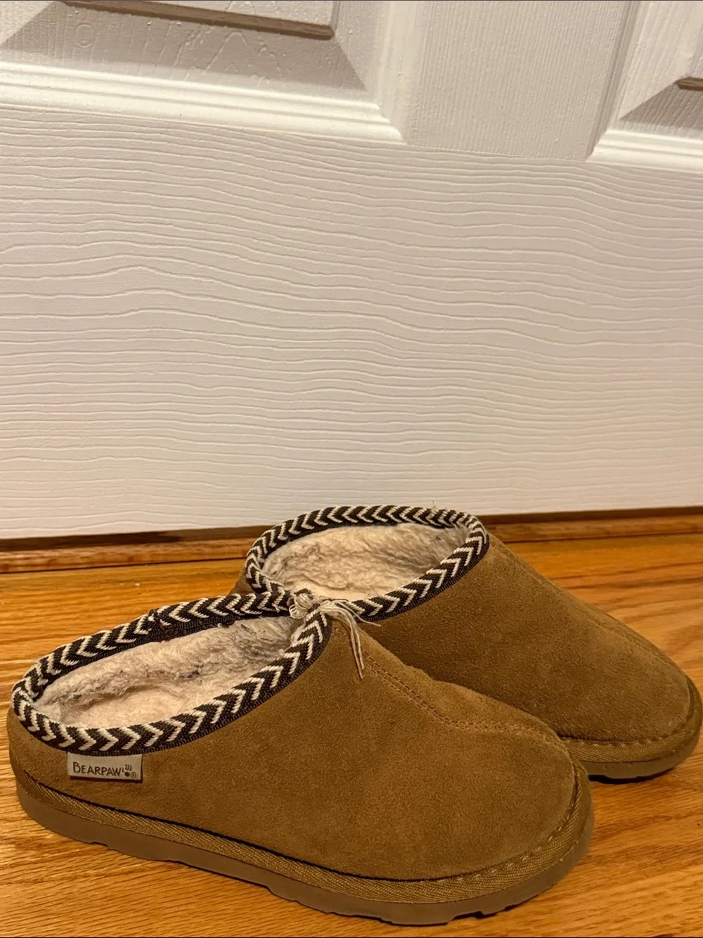 BearPaw Men’s Tan Suede Shearling-Lined Slip-On Clogs